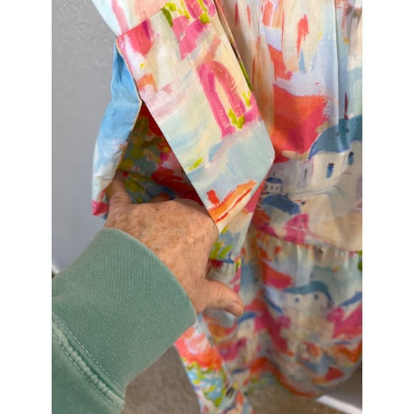 NWT Pinch Santorini Toile Isa Midi Dress L Houses Travel Pastel Whimsical Travel - Picture 7 of 12